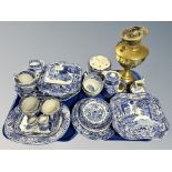 A group of English ironstone blue and white dinner ware, Copeland Spode, Masons etc,