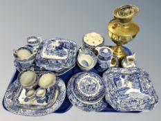 A group of English ironstone blue and white dinner ware, Copeland Spode, Masons etc,