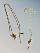 A 9ct gold crucifix pendant on chain and one further gold pendant CONDITION REPORT: