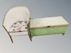 A loom armchair and similar storage ottoman