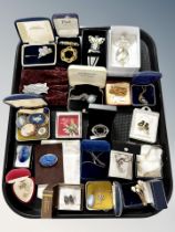 A collection of costume jewellery, silver marcasite pieces,