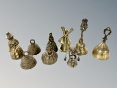 A group of decorative hand bells including Dutch examples