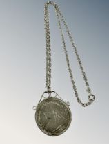 A Victorian half Crown 1893 in silver mount on chain
