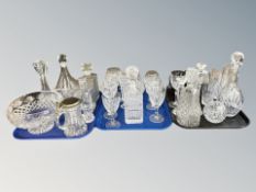 Three trays of assorted 20th century crystal including Waterford etc