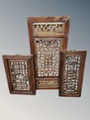 Three Chinese carved panels,