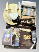 A group of Star Wars and Star Trek collectables
