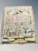 An 18th Century sampler, finely stitched by Eliza Cruden dated 1772, un-framed, 39 cm x 32 cm.