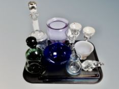 A group of Danish glassware including two decanters with stoppers, pedestal bowl,