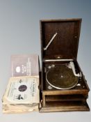 A Columbia Grafonola in oak case and a quantity of 78's