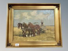 Danish School : horses with plough, oil on canvas,