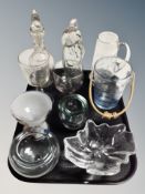 A group of Danish glassware, Royal Copenhagen bowl, decanters with stoppers,