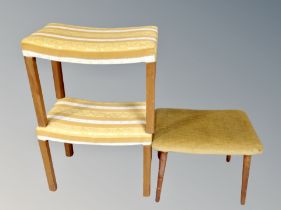 A Scandinavian stool on teak legs and a further pair of stools