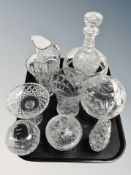 A group of Danish crystal, decanter with stopper, fruit bowl,