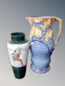 A Carlton ware Art Deco pottery vase height 35 cm and a further Dutch Gouda pottery vase (2)