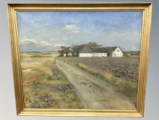 Danish School, oil on canvas : track leading to farm land,
