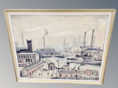 After L S Lowry, Canals and Factories, colour print,
