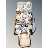 Three boxes of Ringtons ceramics, Oriental blue and white vase, export tea china, butter dishes,