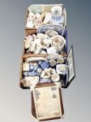 Three boxes of Ringtons ceramics, Oriental blue and white vase, export tea china, butter dishes,