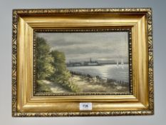 H P Enginmann : A view along a coast, oil on canvas,