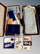 A collection of Masonic memorabilia, two cases, booklets, lodge sash,