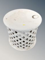 A ceramic cylindrical garden seat,