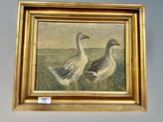 Danish School : Two geese, oil on canvas,