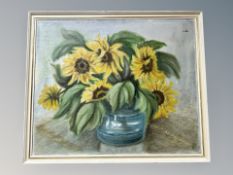 Danish School : sunflowers in a vase, oil on canvas,