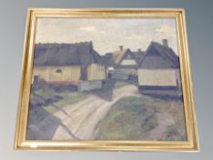 J Britze : Lane through a village, oil on canvas,