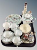 Fourteen pieces of Aynsley Art Deco tea china together with a Cantonese celadon plate,