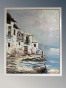 Pascual : fishing boat by a building, oil on canvas,