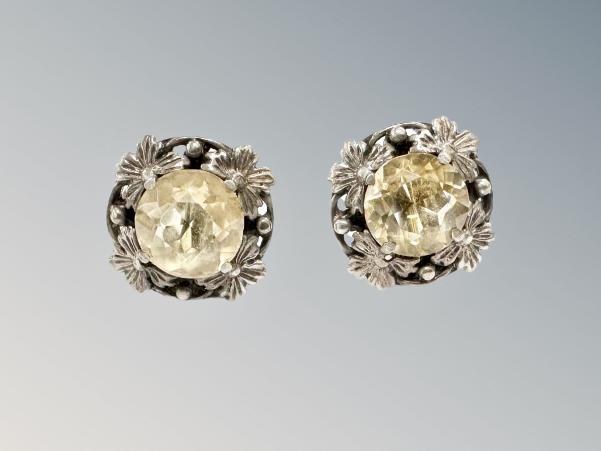 A pair of silver citrine earrings