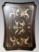 A Japanese lacquered twin handled serving tray,