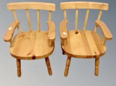 A pair of miniature pine armchairs,