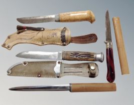 Two Scandinavian hunting knives in sheaths and two other knives (4)
