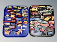 Two trays of Thomas the Tank engine die cast railway wagons and locomotives