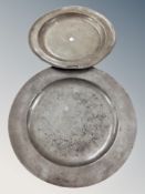 Two 18th century pewter plates,