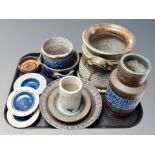 A group of Danish glazed studio pottery, vase, twin handled vessel,