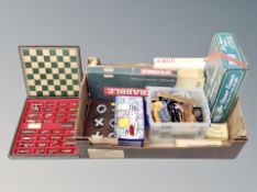 A box of games, dominoes, chess set,