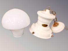 A Ralph Lauren enamelled pendant ceiling light fitting with opaque glass shade