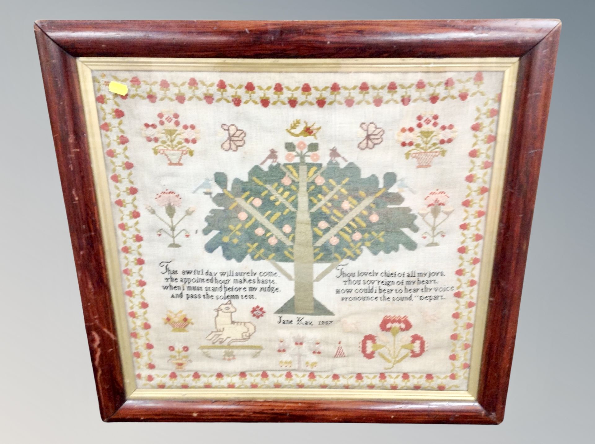 A Victorian sampler by Jane Kay dated 1897,