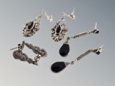 Three pairs of old Marcasite earrings