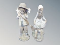 A Lladro figure of a woman with rabbit and a further Spanish figure (2)
