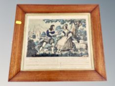 A 19th century French hand coloured engraving depicting Estelle and Nemorin,