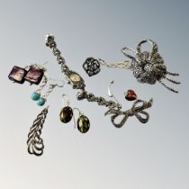 A group of silver and marcasite jewellery