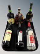 Six bottles of alcohol including Dry Fly medium sherry, Croft Original Sherry, brandy,