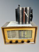 A vintage Pye radio together with an accordion