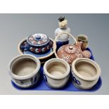 A group of Danish ceramics, salt glazed pots, figure of a sailor, teapot,