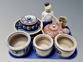 A group of Danish ceramics, salt glazed pots, figure of a sailor, teapot,