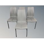 Four contemporary chrome and grey stitched leather dining chairs