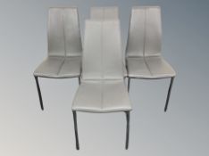 Four contemporary chrome and grey stitched leather dining chairs